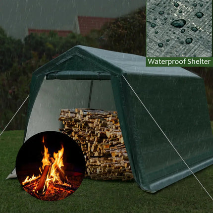 Outdoor Carport Shed with Sidewalls and Waterproof Ripstop Cover-8 x 14 ft - Green - Carports