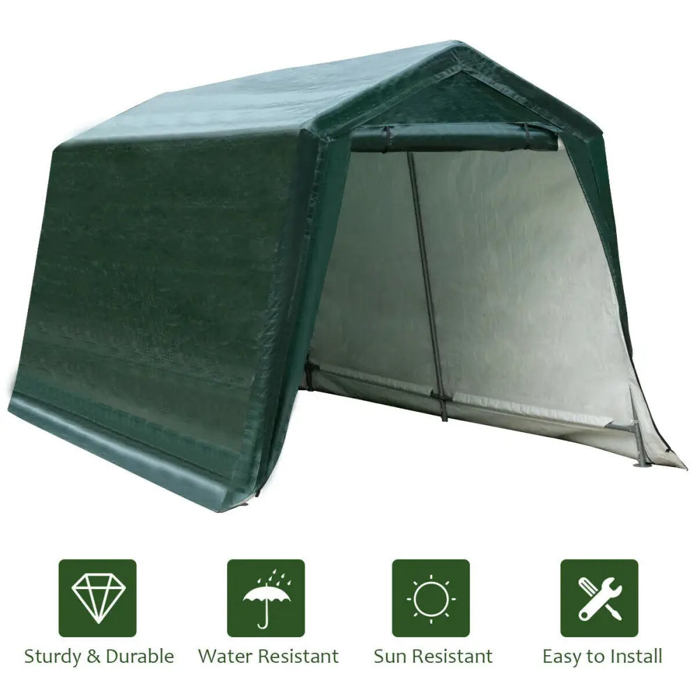 Outdoor Carport Shed with Sidewalls and Waterproof Ripstop Cover-8 x 14 ft - Green - Carports