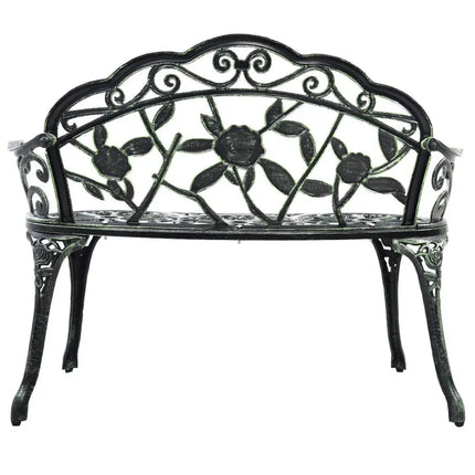 Outdoor Cast Aluminum Patio Bench Antique Rose - Green - Outdoor Benches