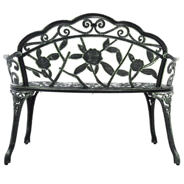 Outdoor Cast Aluminum Patio Bench Antique Rose - Green - Outdoor Benches