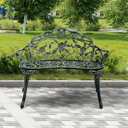 Outdoor Cast Aluminum Patio Bench Antique Rose - Green - Outdoor Benches