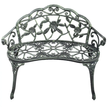 Outdoor Cast Aluminum Patio Bench Antique Rose - Green - Outdoor Benches