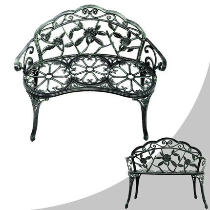 Outdoor Cast Aluminum Patio Bench Antique Rose - Green - Outdoor Benches