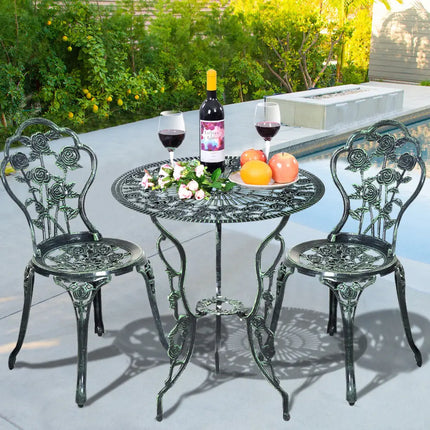 Outdoor Cast Aluminum Patio Furniture Set with Rose Design - Green - Patio Conversation Sets