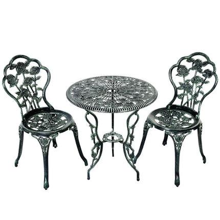 Outdoor Cast Aluminum Patio Furniture Set with Rose Design - Green - Patio Conversation Sets