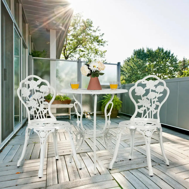 Outdoor Cast Aluminum Patio Furniture Set with Rose Design-White - White - Patio Conversation Sets