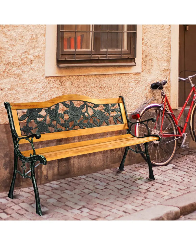 Outdoor Cast Iron Patio Bench Rose - Outdoor Benches