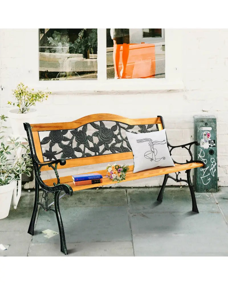 Outdoor Cast Iron Patio Bench Rose - Outdoor Benches