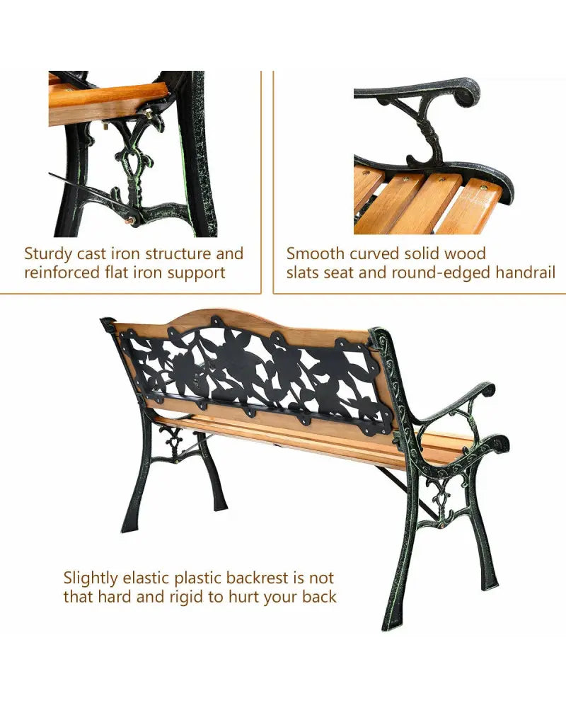 Outdoor Cast Iron Patio Bench Rose - Outdoor Benches