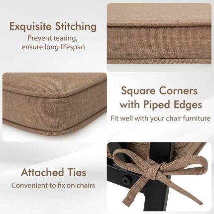 Outdoor Chair Cushion Set of 2 Waterproof Fade-Resistant Olefin Seat Cushions-Brown - Brown - Outdoor Furniture