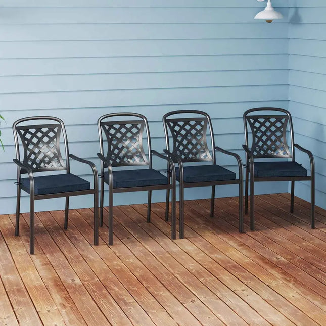 Outdoor Chair Cushion Set of 2 Waterproof Fade-Resistant Olefin Seat Cushions-Navy - Navy - Outdoor Furniture