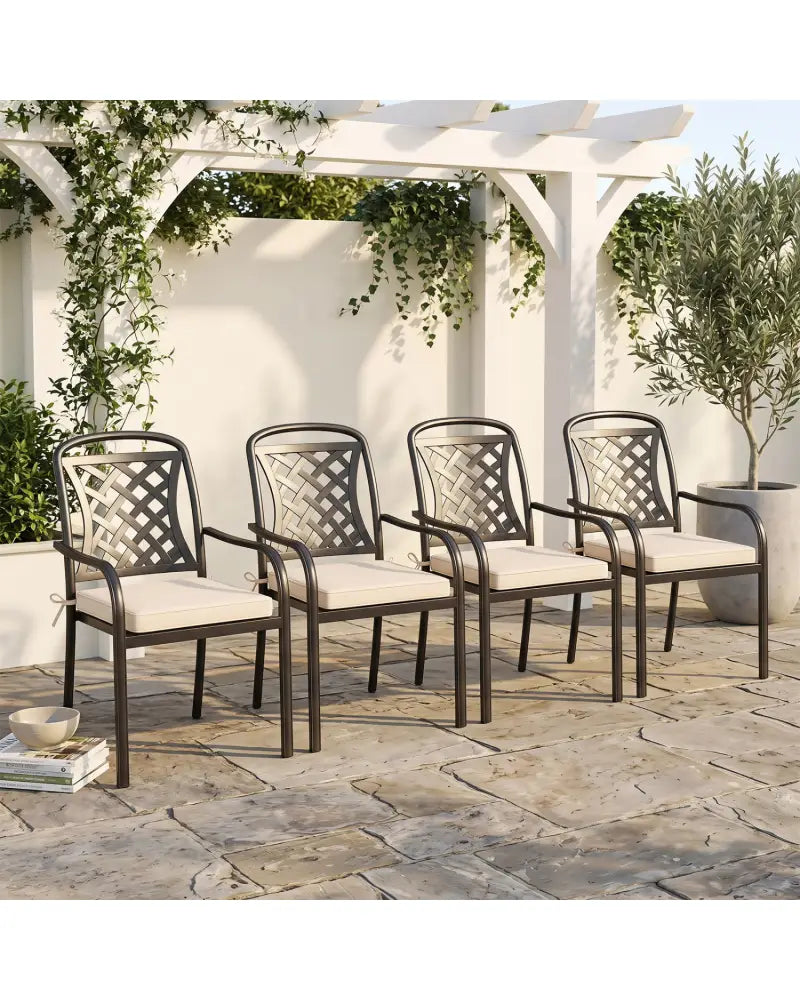Outdoor Chair Cushion Set of 6 Waterproof Olefin Seat Cushions-Beige - Beige - Outdoor Furniture Accessories