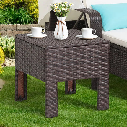 Outdoor Chaise Lounge Chair and Table Set with Folding Canopy and Armrests - Brown - Outdoor Chaise Lounges