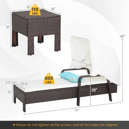 Outdoor Chaise Lounge Chair and Table Set with Folding Canopy and Armrests - Brown - Outdoor Chaise Lounges