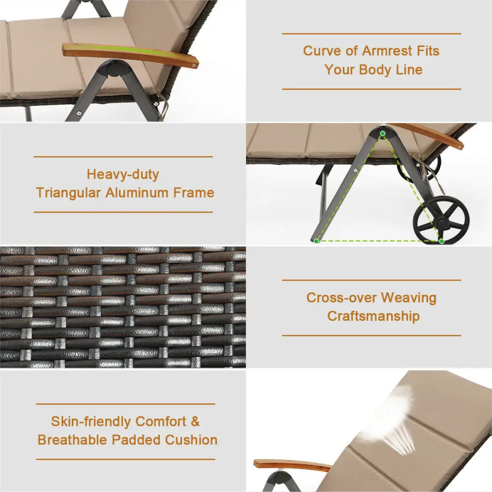 Outdoor Chaise Lounge Chair Rattan Lounger Recliner Chair - Brown - Outdoor Chaise Lounges