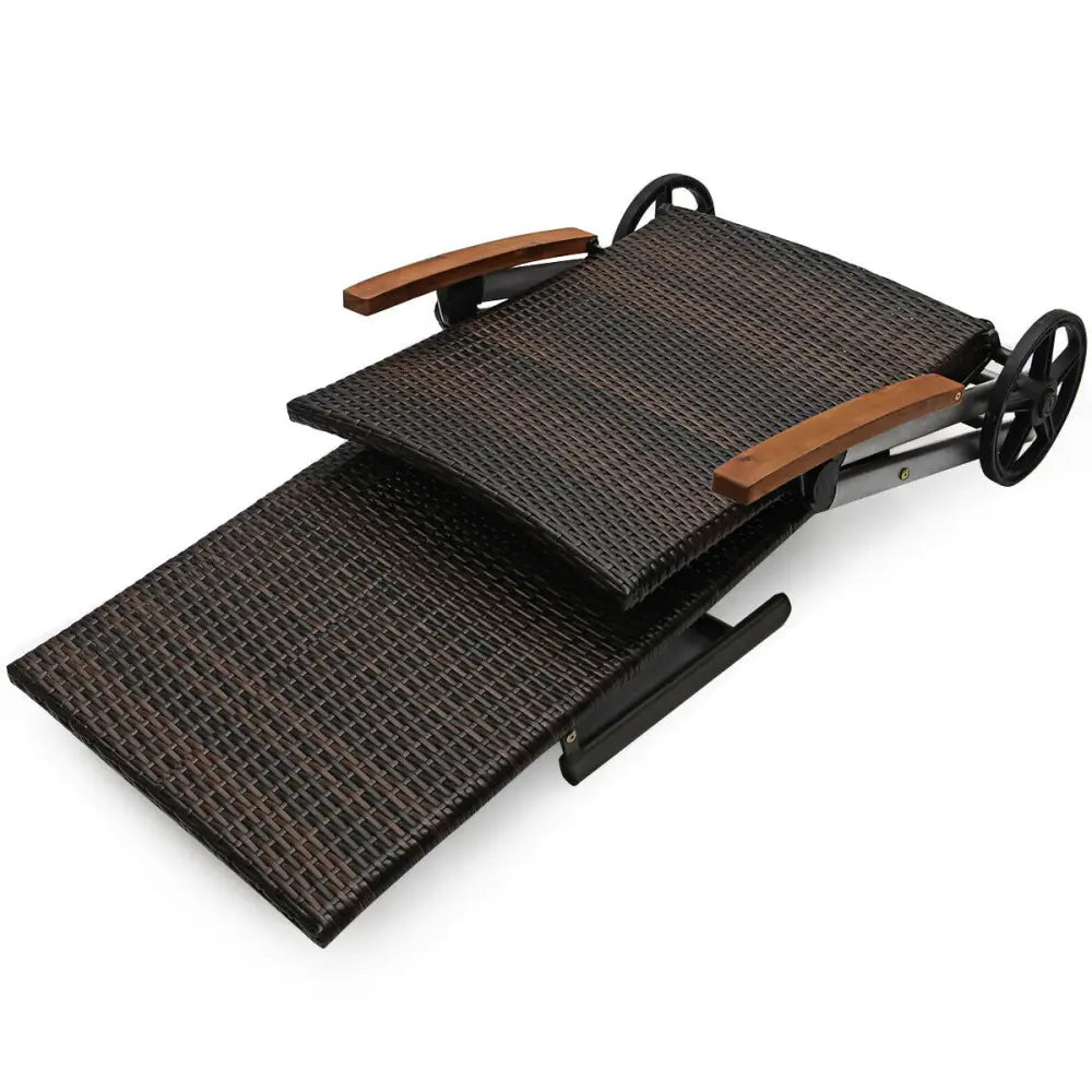 Outdoor Chaise Lounge Chair Rattan Lounger Recliner Chair - Brown - Outdoor Chaise Lounges