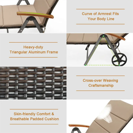 Outdoor Chaise Lounge Chair Rattan Lounger Recliner Chair - Brown - Outdoor Chaise Lounges