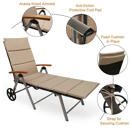 Outdoor Chaise Lounge Chair Rattan Lounger Recliner Chair - Brown - Outdoor Chaise Lounges