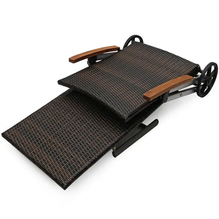 Outdoor Chaise Lounge Chair Rattan Lounger Recliner Chair - Brown - Outdoor Chaise Lounges