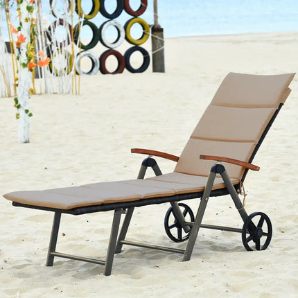 Outdoor Chaise Lounge Chair Rattan Lounger Recliner Chair - Brown - Outdoor Chaise Lounges
