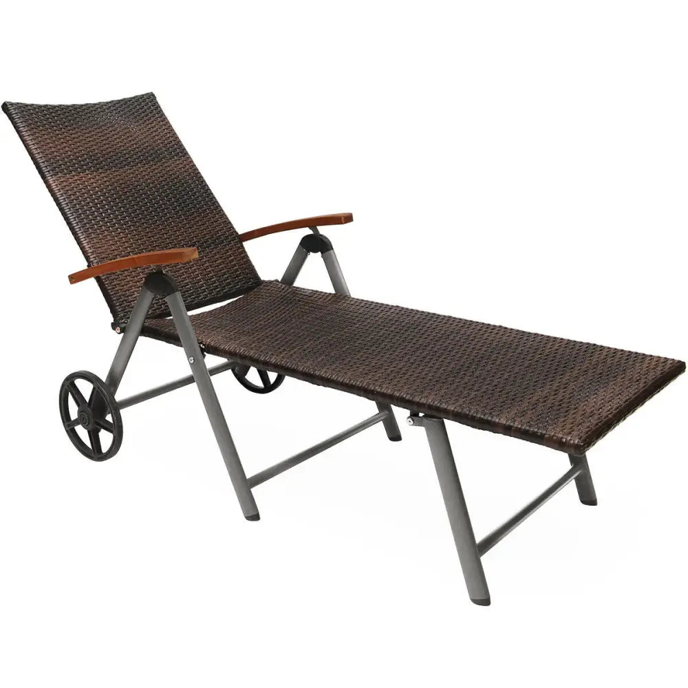 Outdoor Chaise Lounge Chair Rattan Lounger Recliner Chair - Brown - Outdoor Chaise Lounges