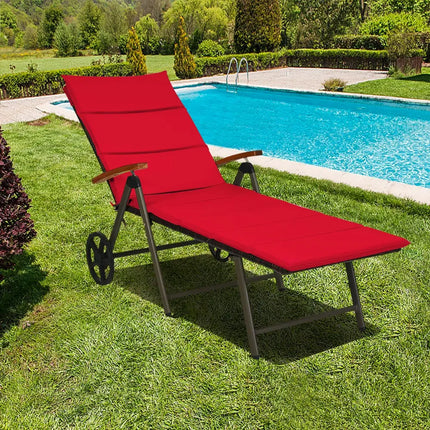 Outdoor Chaise Lounge Chair Rattan Lounger Recliner Chair-Red - Red - Outdoor Chaise Lounges