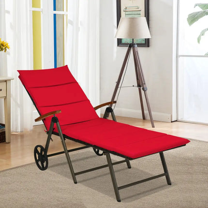 Outdoor Chaise Lounge Chair Rattan Lounger Recliner Chair-Red - Red - Outdoor Chaise Lounges