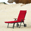 Outdoor Chaise Lounge Chair Rattan Lounger Recliner Chair-Red - Red - Outdoor Chaise Lounges