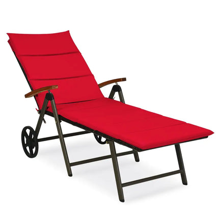 Outdoor Chaise Lounge Chair Rattan Lounger Recliner Chair-Red - Red - Outdoor Chaise Lounges