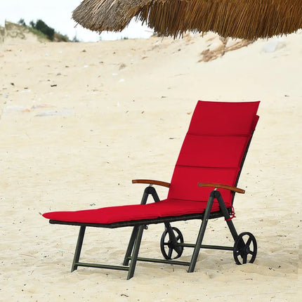 Outdoor Chaise Lounge Chair Rattan Lounger Recliner Chair-Red - Red - Outdoor Chaise Lounges