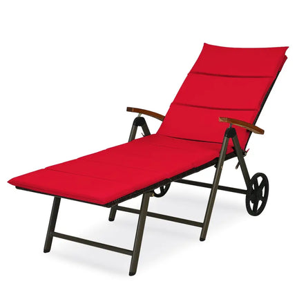 Outdoor Chaise Lounge Chair Rattan Lounger Recliner Chair-Red - Red - Outdoor Chaise Lounges