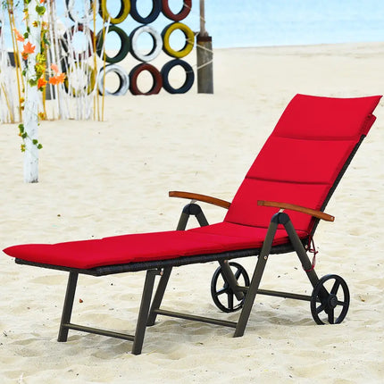 Outdoor Chaise Lounge Chair Rattan Lounger Recliner Chair-Red - Red - Outdoor Chaise Lounges