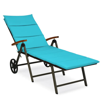 Outdoor Chaise Lounge Chair Rattan Lounger Recliner Chair-Turquoise - Turquoise - Outdoor Chaise Lounges