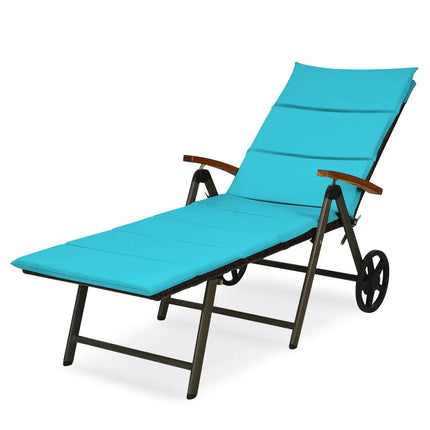Outdoor Chaise Lounge Chair Rattan Lounger Recliner Chair-Turquoise - Turquoise - Outdoor Chaise Lounges