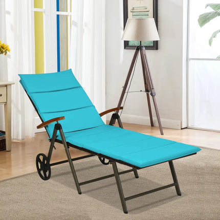 Outdoor Chaise Lounge Chair Rattan Lounger Recliner Chair-Turquoise - Turquoise - Outdoor Chaise Lounges