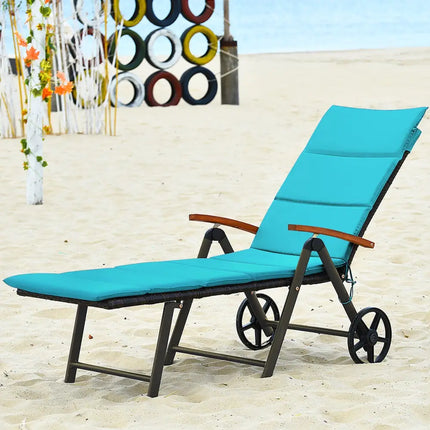 Outdoor Chaise Lounge Chair Rattan Lounger Recliner Chair-Turquoise - Turquoise - Outdoor Chaise Lounges
