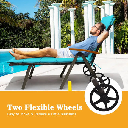 Outdoor Chaise Lounge Chair Rattan Lounger Recliner Chair-Turquoise - Turquoise - Outdoor Chaise Lounges