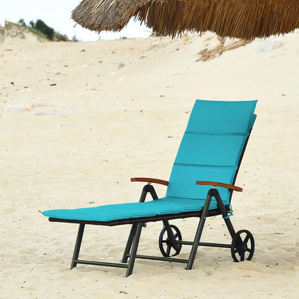 Outdoor Chaise Lounge Chair Rattan Lounger Recliner Chair-Turquoise - Turquoise - Outdoor Chaise Lounges