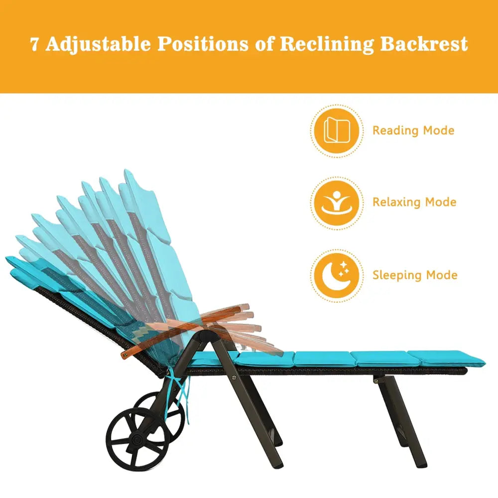 Outdoor Chaise Lounge Chair Rattan Lounger Recliner Chair-Turquoise - Turquoise - Outdoor Chaise Lounges