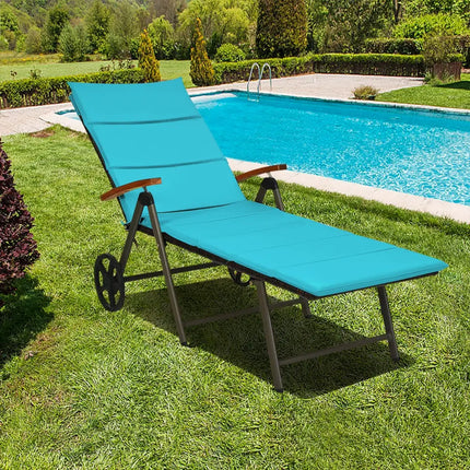 Outdoor Chaise Lounge Chair Rattan Lounger Recliner Chair-Turquoise - Turquoise - Outdoor Chaise Lounges