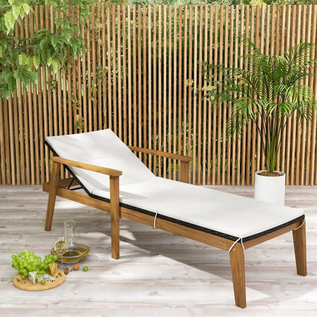Outdoor Chaise Lounge Chair Rattan Patio Recliners with Armrests - Off White - Outdoor Chaise Lounges