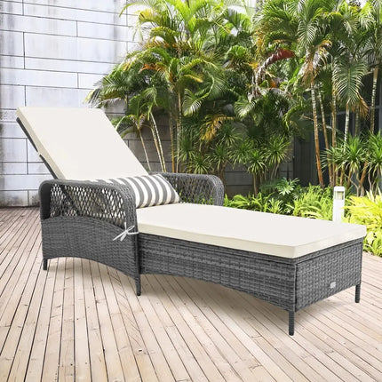 Outdoor Chaise Lounge Chair Recliner with 6-Level Backrest Cushion and Pillow - Off White - Outdoor Chaise Lounges