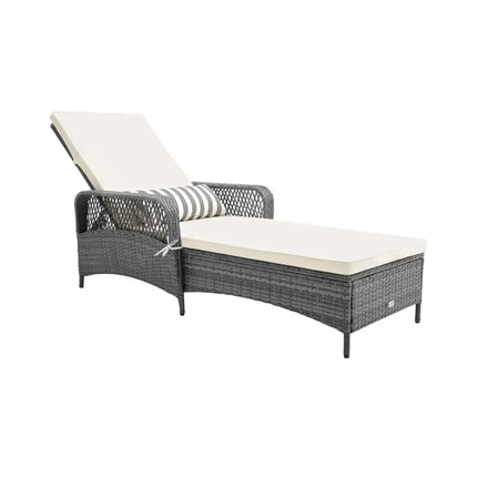 Outdoor Chaise Lounge Chair Recliner with 6-Level Backrest Cushion and Pillow - Off White - Outdoor Chaise Lounges