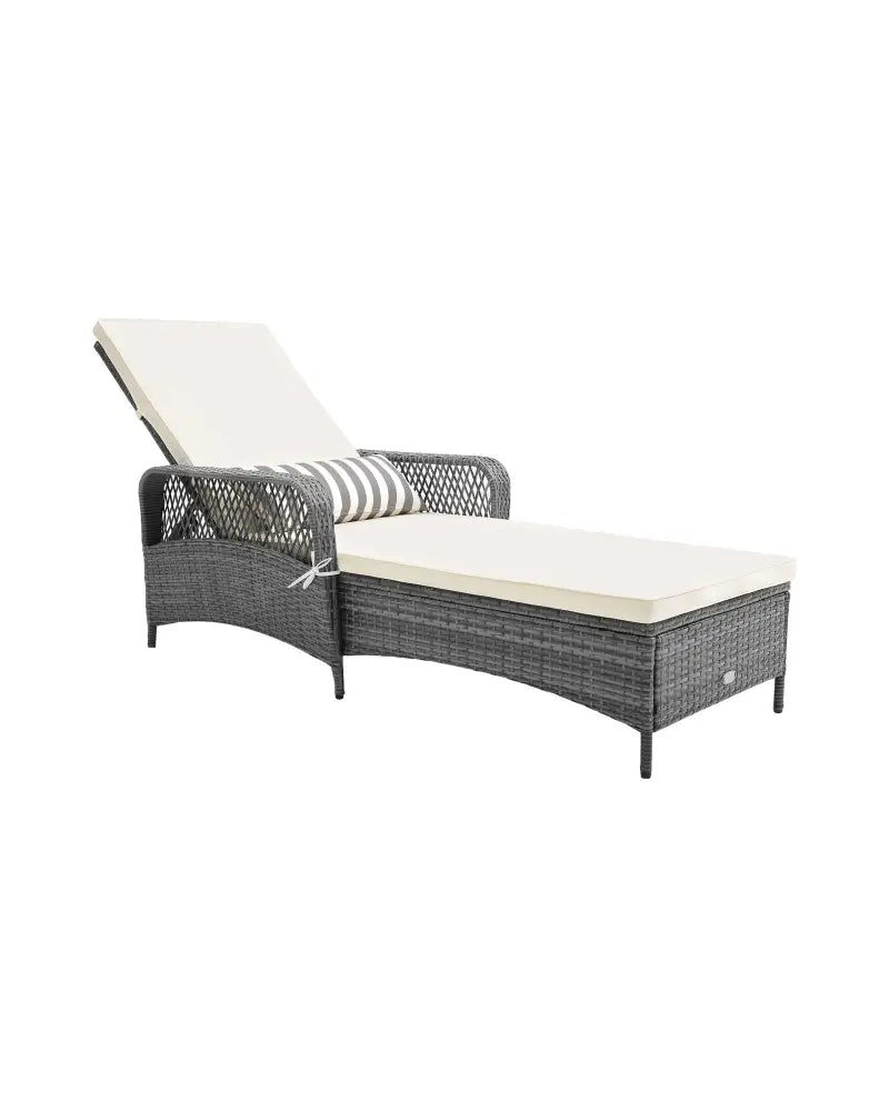 Outdoor Chaise Lounge Chair Recliner with 6-Level Backrest Cushion and Pillow - Off White - Outdoor Chaise Lounges