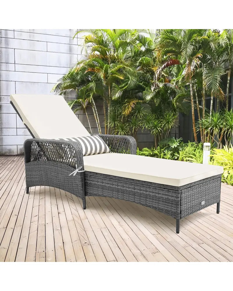 Outdoor Chaise Lounge Chair Recliner with 6-Level Backrest Cushion and Pillow - Off White - Outdoor Chaise Lounges