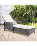Outdoor Chaise Lounge Chair Recliner with 6-Level Backrest Cushion and Pillow - Off White - Outdoor Chaise Lounges