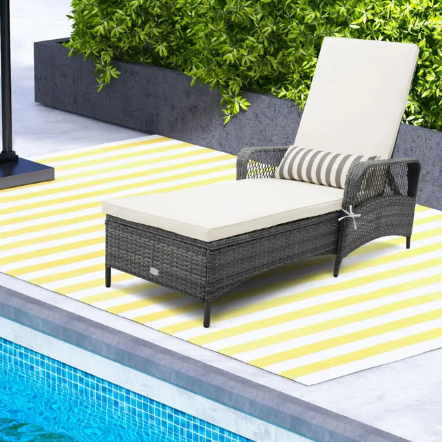 Outdoor Chaise Lounge Chair Recliner with 6-Level Backrest Cushion and Pillow - Off White - Outdoor Chaise Lounges
