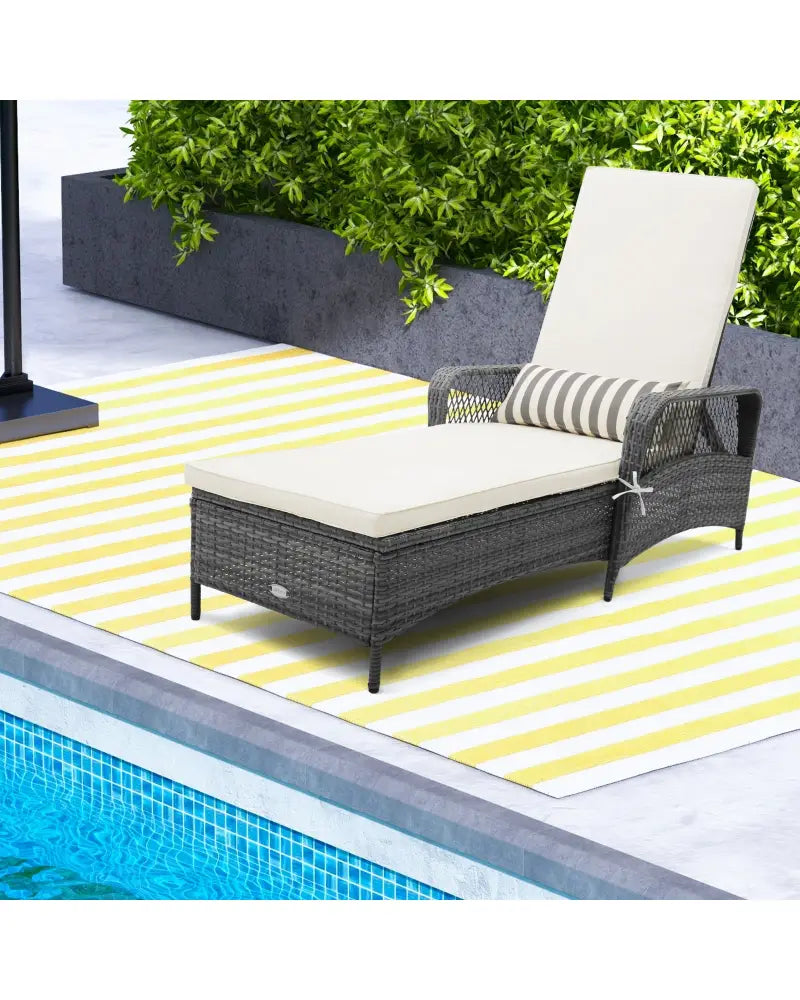 Outdoor Chaise Lounge Chair Recliner with 6-Level Backrest Cushion and Pillow - Off White - Outdoor Chaise Lounges