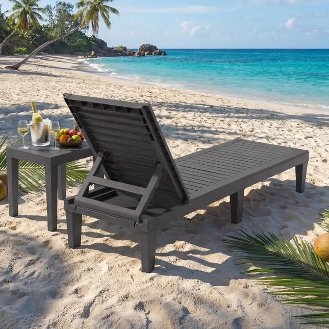 Outdoor Chaise Lounge Chair with 5 Positions Adjustable Backrest-Grey - Gray - Outdoor Chaise Lounges
