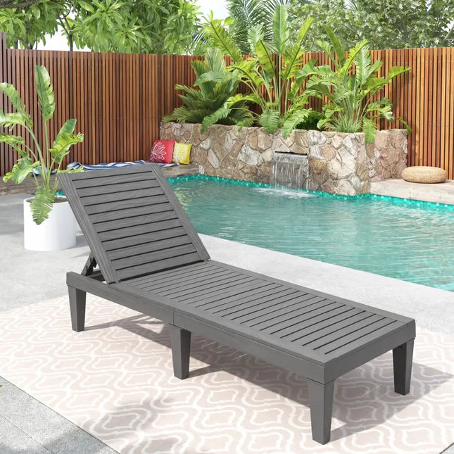 Outdoor Chaise Lounge Chair with 5 Positions Adjustable Backrest-Grey - Gray - Outdoor Chaise Lounges